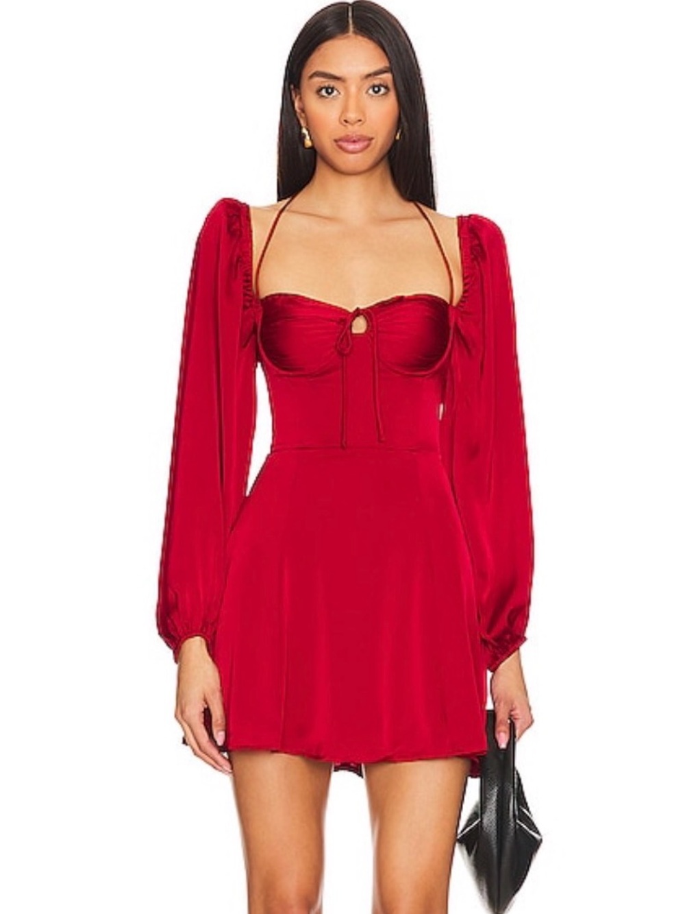 Astr Red Long-Sleeve Mini Dress with Sweetheart Bodice Medium